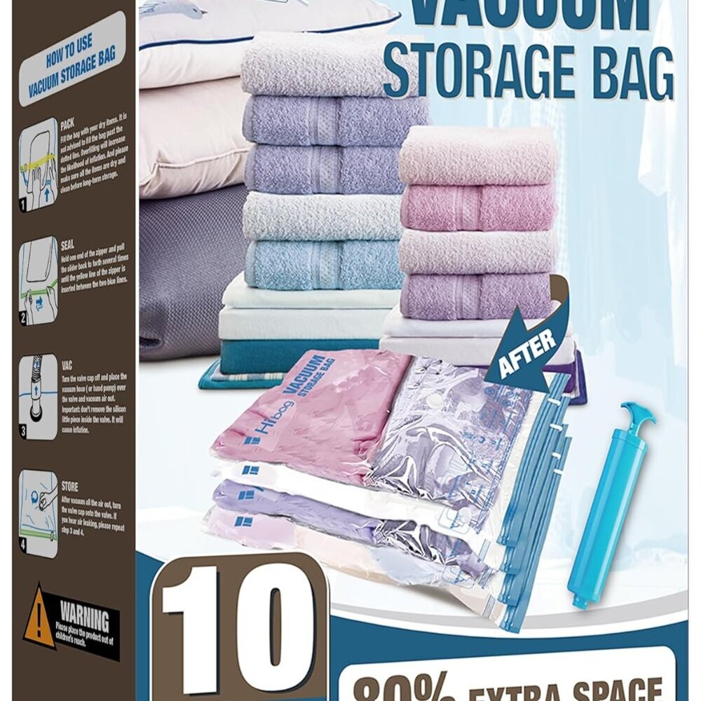Vacuum Storage Seal Bags, 10 Jumbo Space Saver Vacuum Sealer Bags for Clothes, C